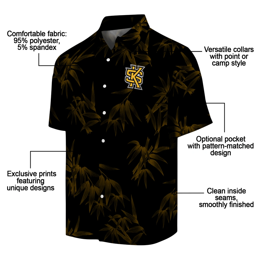Kennesaw State Owls Hawaiian Shirt - Bamboo Branches kennesaw state owls bamboo branches gold black hawaiian shirts new arrival