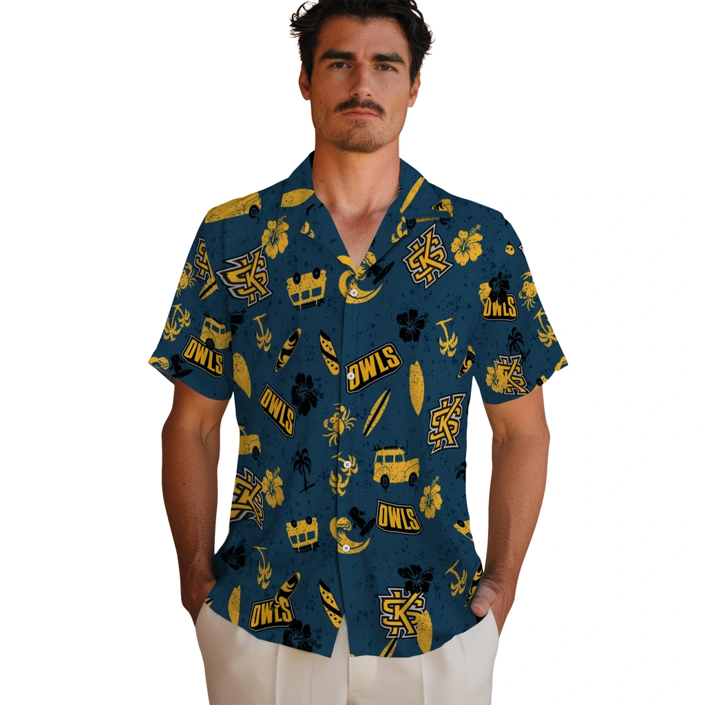 Kennesaw State Owls Hawaiian Shirt - Beach Vibe kennesaw state owls beach vibe navy hawaiian shirts fashion forward