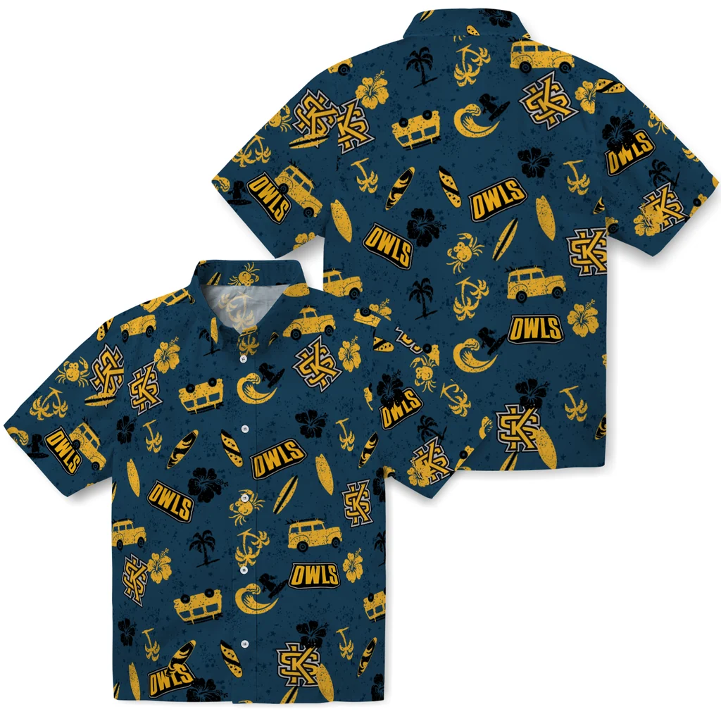Kennesaw State Owls Hawaiian Shirt - Beach Vibe kennesaw state owls beach vibe navy hawaiian shirts high quality