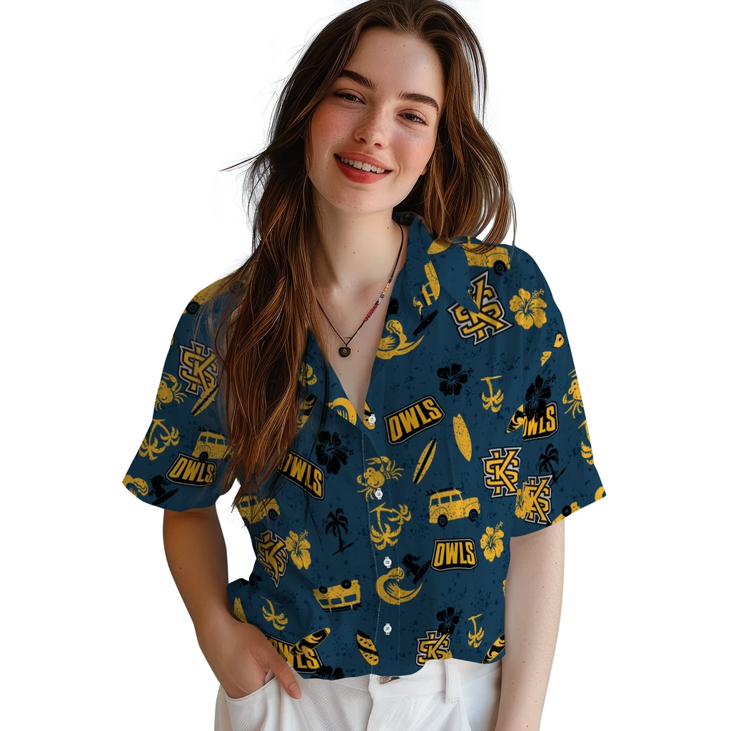 Kennesaw State Owls Hawaiian Shirt - Beach Vibe kennesaw state owls beach vibe navy hawaiian shirts latest model