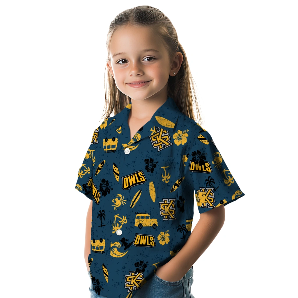 Kennesaw State Owls Hawaiian Shirt - Beach Vibe kennesaw state owls beach vibe navy hawaiian shirts premium grade