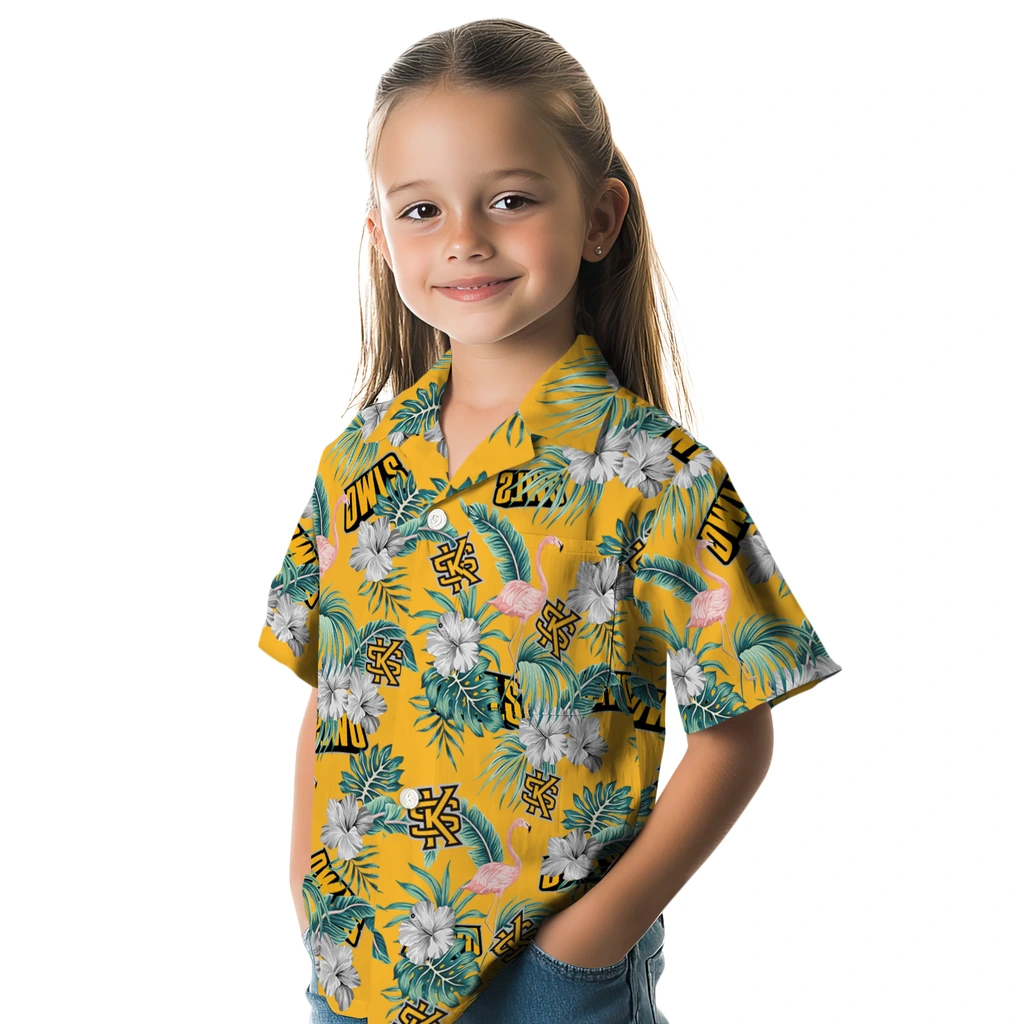 Kennesaw State Owls Hawaiian Shirt - Flamingo and Hibiscus kennesaw state owls flamingo palms gold hawaiian shirts premium grade