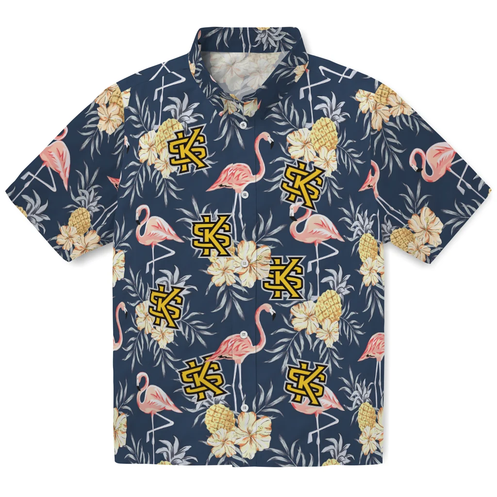 Kennesaw State Owls Hawaiian Shirt - Flamingo Hibiscus kennesaw state owls flamingo hibiscus navy hawaiian shirts best selling