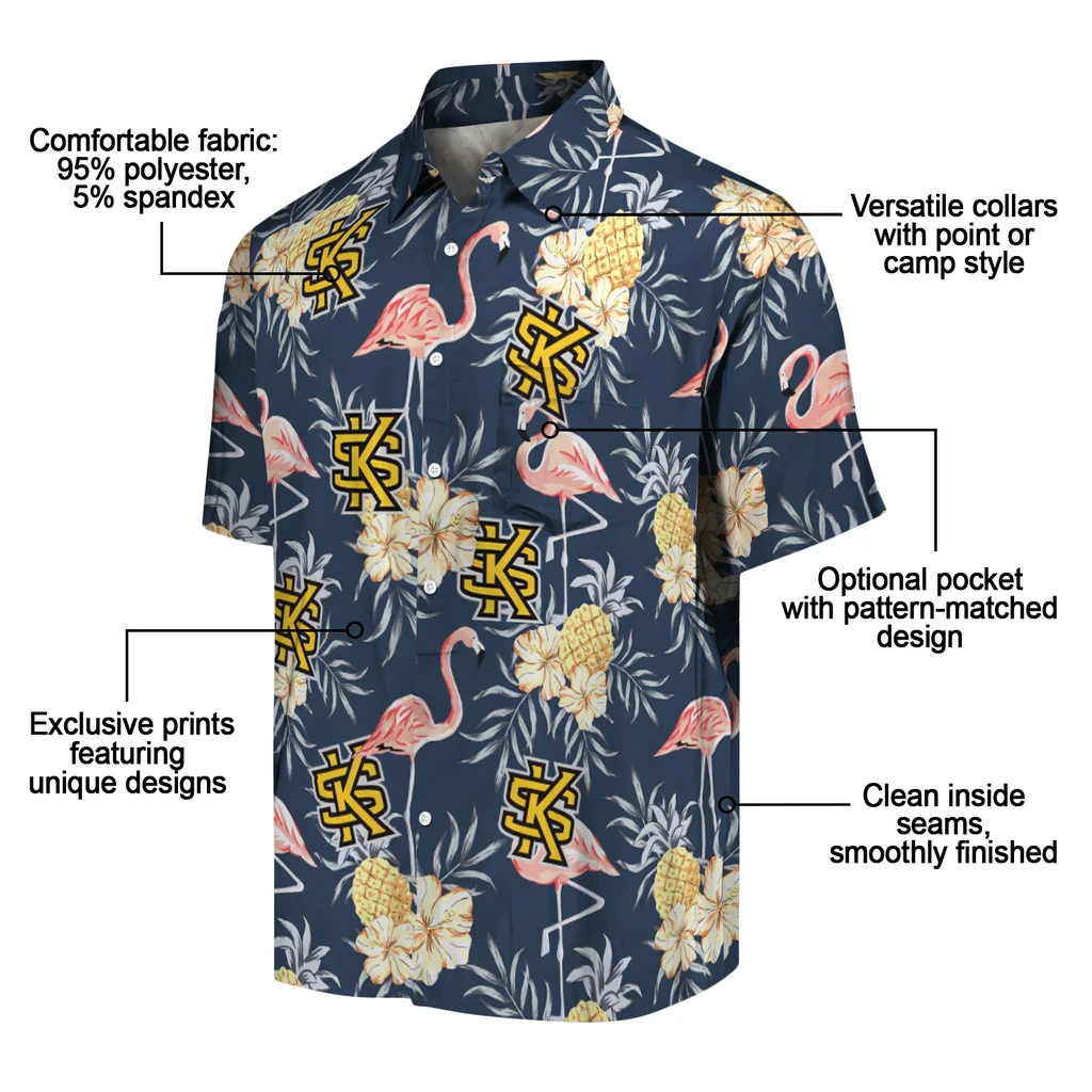 Kennesaw State Owls Hawaiian Shirt - Flamingo Hibiscus kennesaw state owls flamingo hibiscus navy hawaiian shirts new arrival