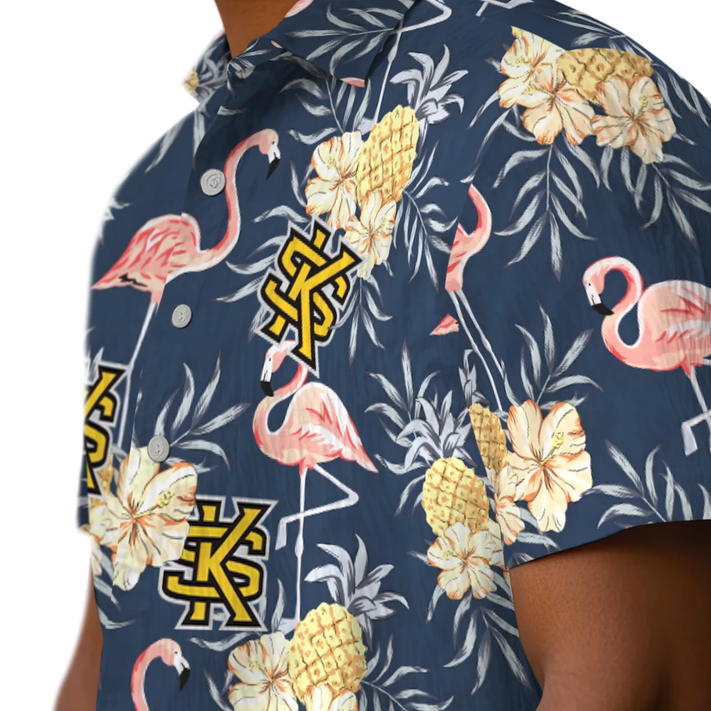 Kennesaw State Owls Hawaiian Shirt - Flamingo Hibiscus kennesaw state owls flamingo hibiscus navy hawaiian shirts trendy
