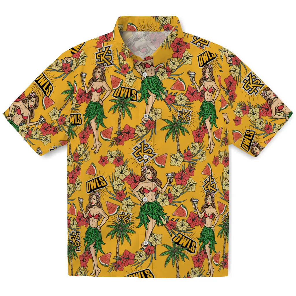 Kennesaw State Owls Hawaiian Shirt - Hawaiian Girls Design kennesaw state owls hawaiian girls design gold hawaiian shirts best selling