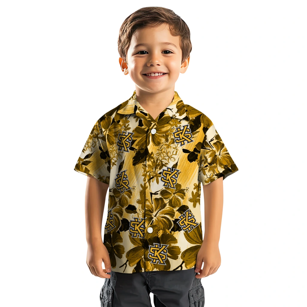 Kennesaw State Owls Hawaiian Shirt - Hibiscus Arrangement kennesaw state owls hibiscus arrangement gold hawaiian shirts top rated