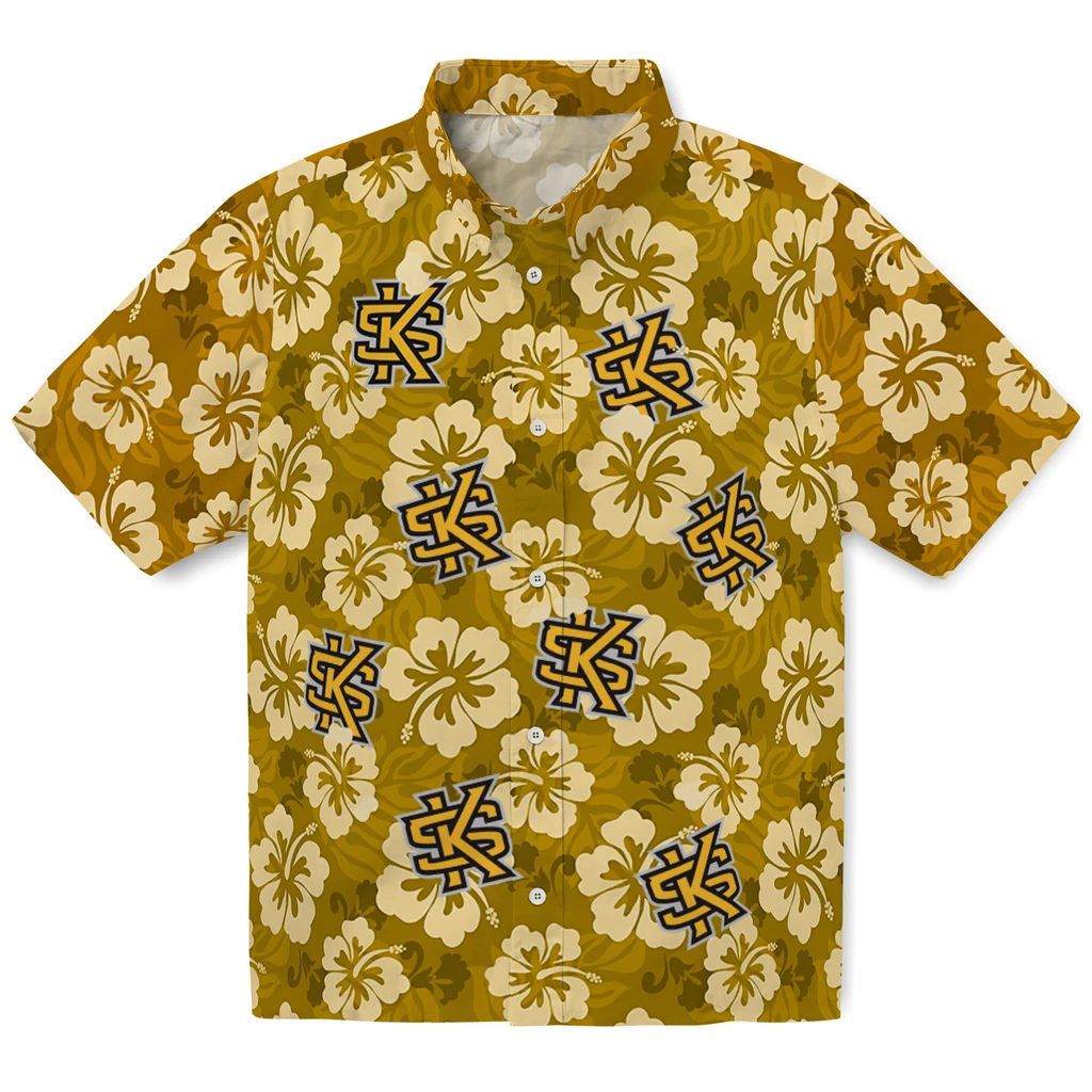 Kennesaw State Owls Hawaiian Shirt - Hibiscus Cluster kennesaw state owls hibiscus cluster gold hawaiian shirts best selling
