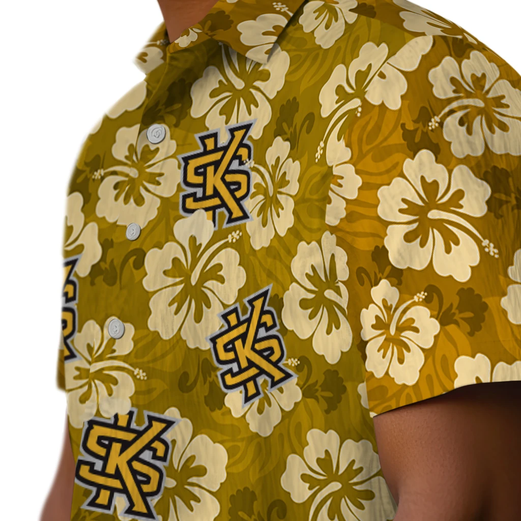 Kennesaw State Owls Hawaiian Shirt - Hibiscus Cluster kennesaw state owls hibiscus cluster gold hawaiian shirts trendy