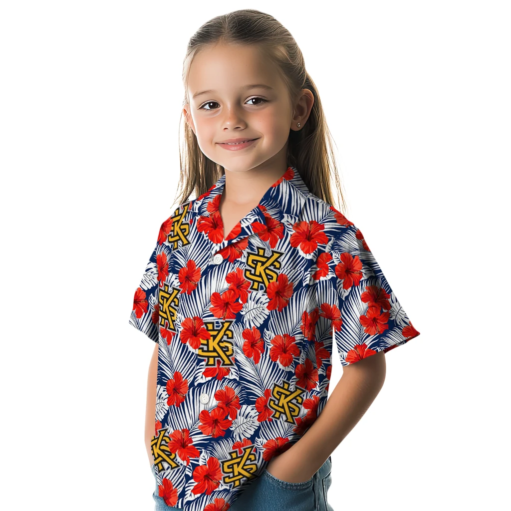Kennesaw State Owls Hawaiian Shirt - Hibiscus Fiesta kennesaw state owls hibiscus fiesta red royal blue hawaiian shirts premium grade