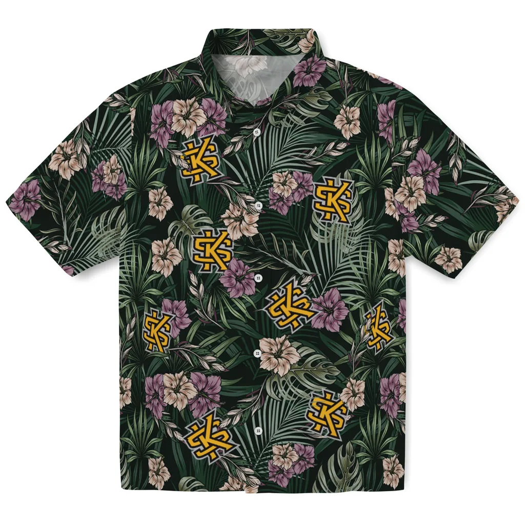 Kennesaw State Owls Hawaiian Shirt - Hibiscus Leaves Pattern kennesaw state owls hibiscus leaves pattern green hawaiian shirts best selling