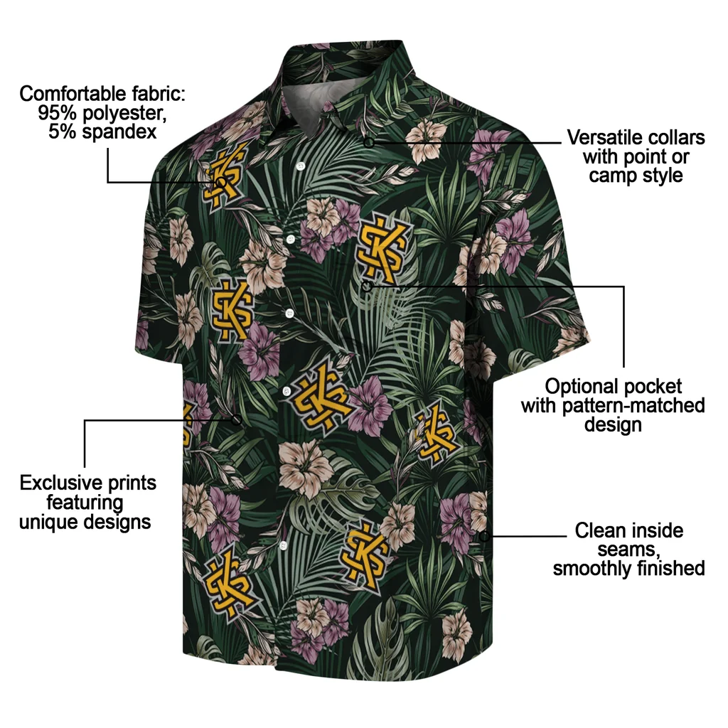 Kennesaw State Owls Hawaiian Shirt - Hibiscus Leaves Pattern kennesaw state owls hibiscus leaves pattern green hawaiian shirts new arrival