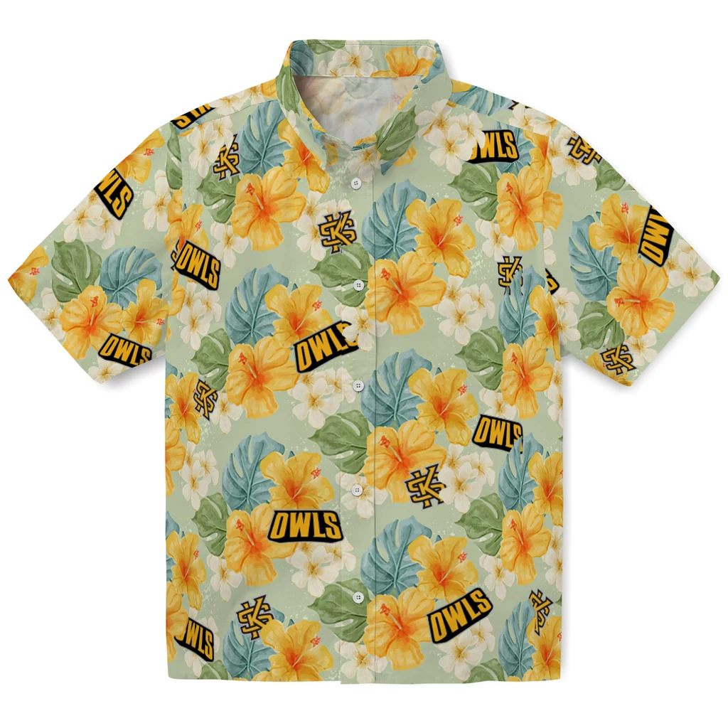 Kennesaw State Owls Hawaiian Shirt - Hibiscus Mood kennesaw state owls hibiscus mood pale lime yellow hawaiian shirts best selling