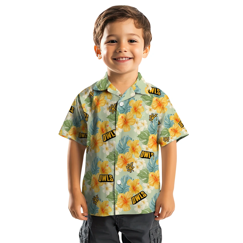 Kennesaw State Owls Hawaiian Shirt - Hibiscus Mood kennesaw state owls hibiscus mood pale lime yellow hawaiian shirts top rated