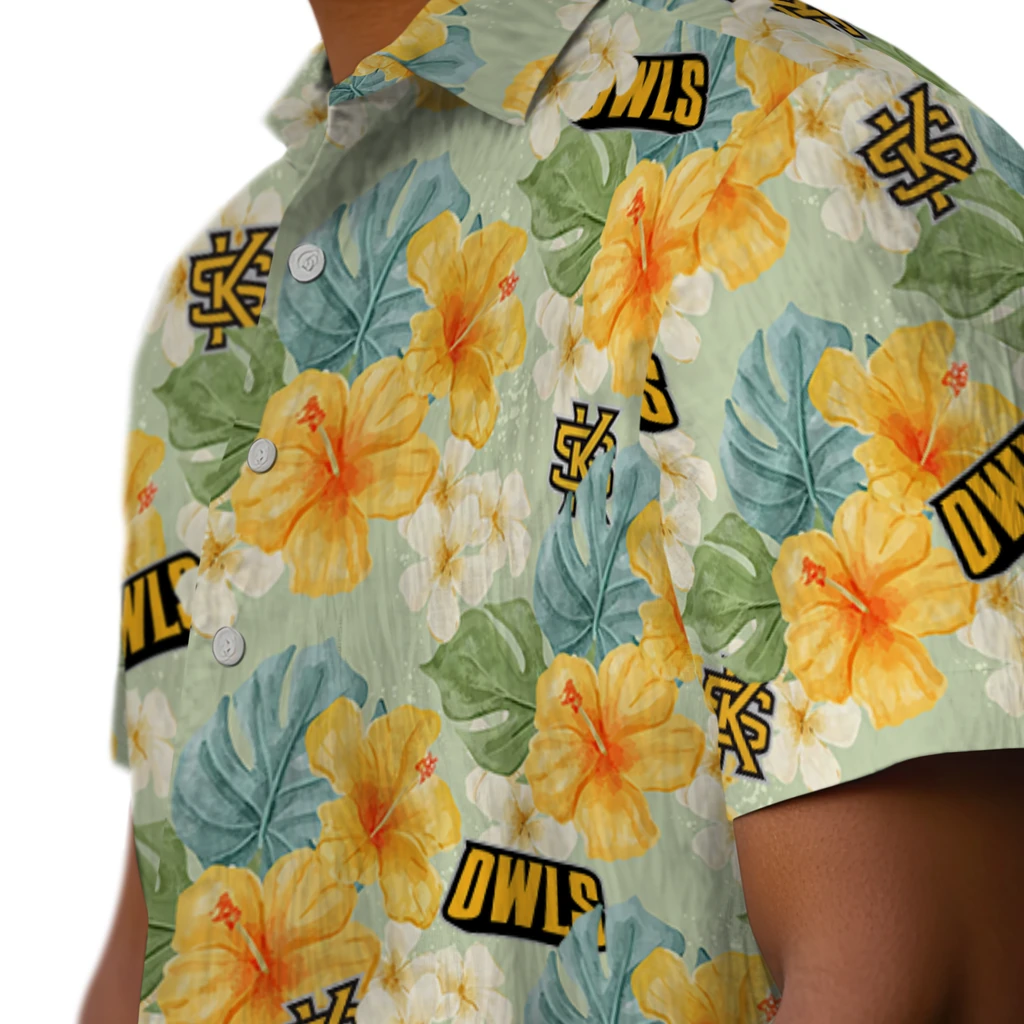 Kennesaw State Owls Hawaiian Shirt - Hibiscus Mood kennesaw state owls hibiscus mood pale lime yellow hawaiian shirts trendy
