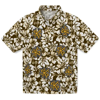 kennesaw state owls hibiscus motif gold white hawaiian shirts best selling