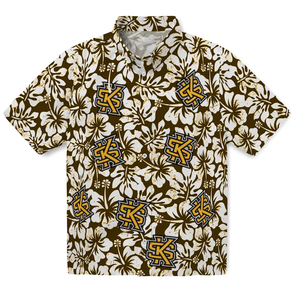 Kennesaw State Owls Hawaiian Shirt - Hibiscus Motif kennesaw state owls hibiscus motif gold white hawaiian shirts best selling