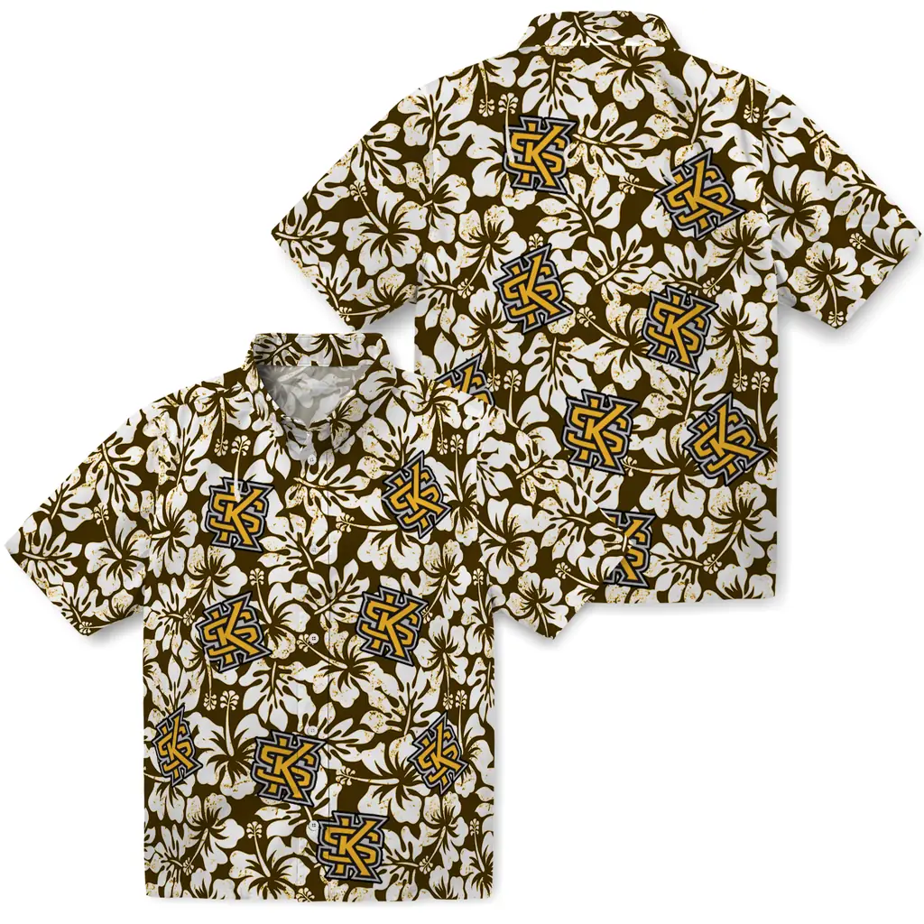 Kennesaw State Owls Hawaiian Shirt - Hibiscus Motif kennesaw state owls hibiscus motif gold white hawaiian shirts high quality