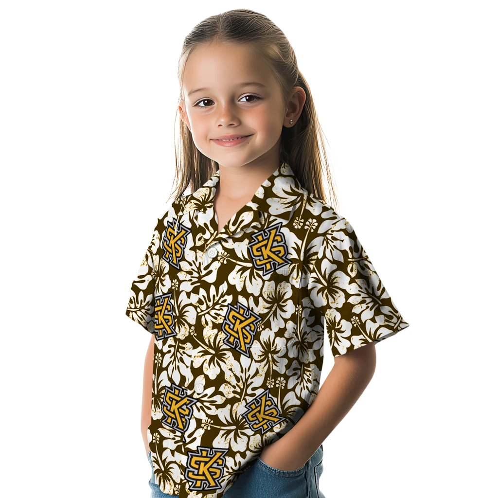 Kennesaw State Owls Hawaiian Shirt - Hibiscus Motif kennesaw state owls hibiscus motif gold white hawaiian shirts premium grade