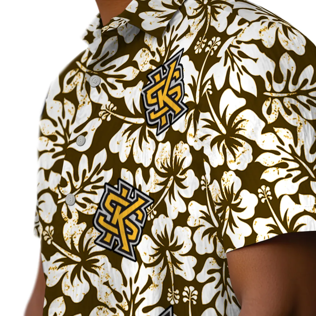 Kennesaw State Owls Hawaiian Shirt - Hibiscus Motif kennesaw state owls hibiscus motif gold white hawaiian shirts trendy