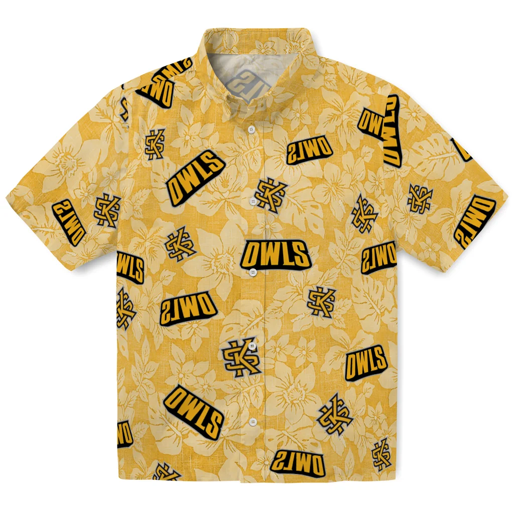 Kennesaw State Owls Hawaiian Shirt - Hibiscus Oasis kennesaw state owls hibiscus oasis gold hawaiian shirts best selling