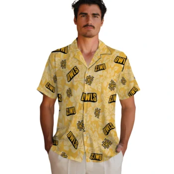 kennesaw state owls hibiscus oasis gold hawaiian shirts fashion forward