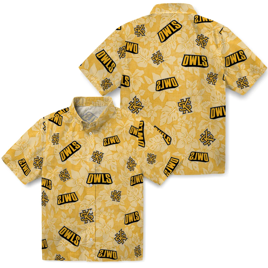 Kennesaw State Owls Hawaiian Shirt - Hibiscus Oasis kennesaw state owls hibiscus oasis gold hawaiian shirts high quality