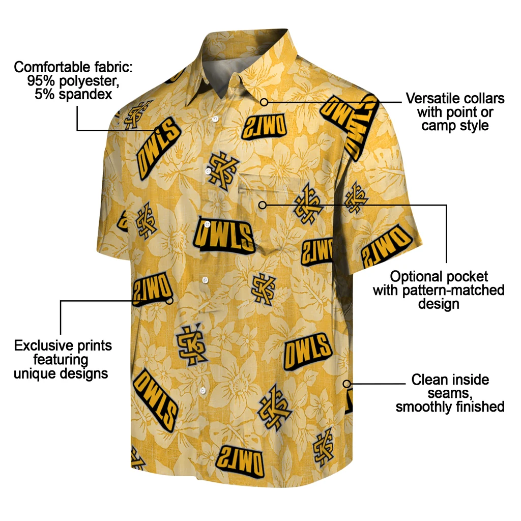 Kennesaw State Owls Hawaiian Shirt - Hibiscus Oasis kennesaw state owls hibiscus oasis gold hawaiian shirts new arrival