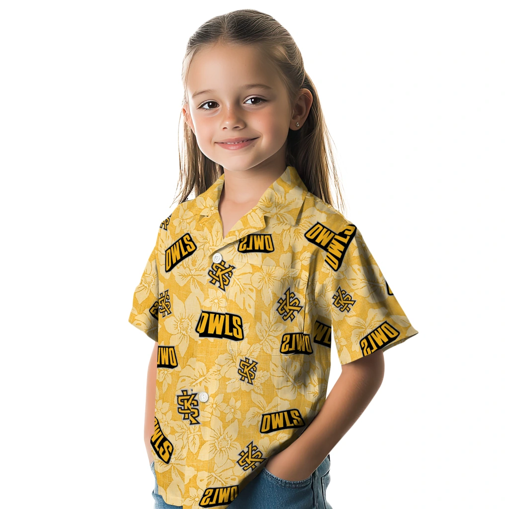 Kennesaw State Owls Hawaiian Shirt - Hibiscus Oasis kennesaw state owls hibiscus oasis gold hawaiian shirts premium grade
