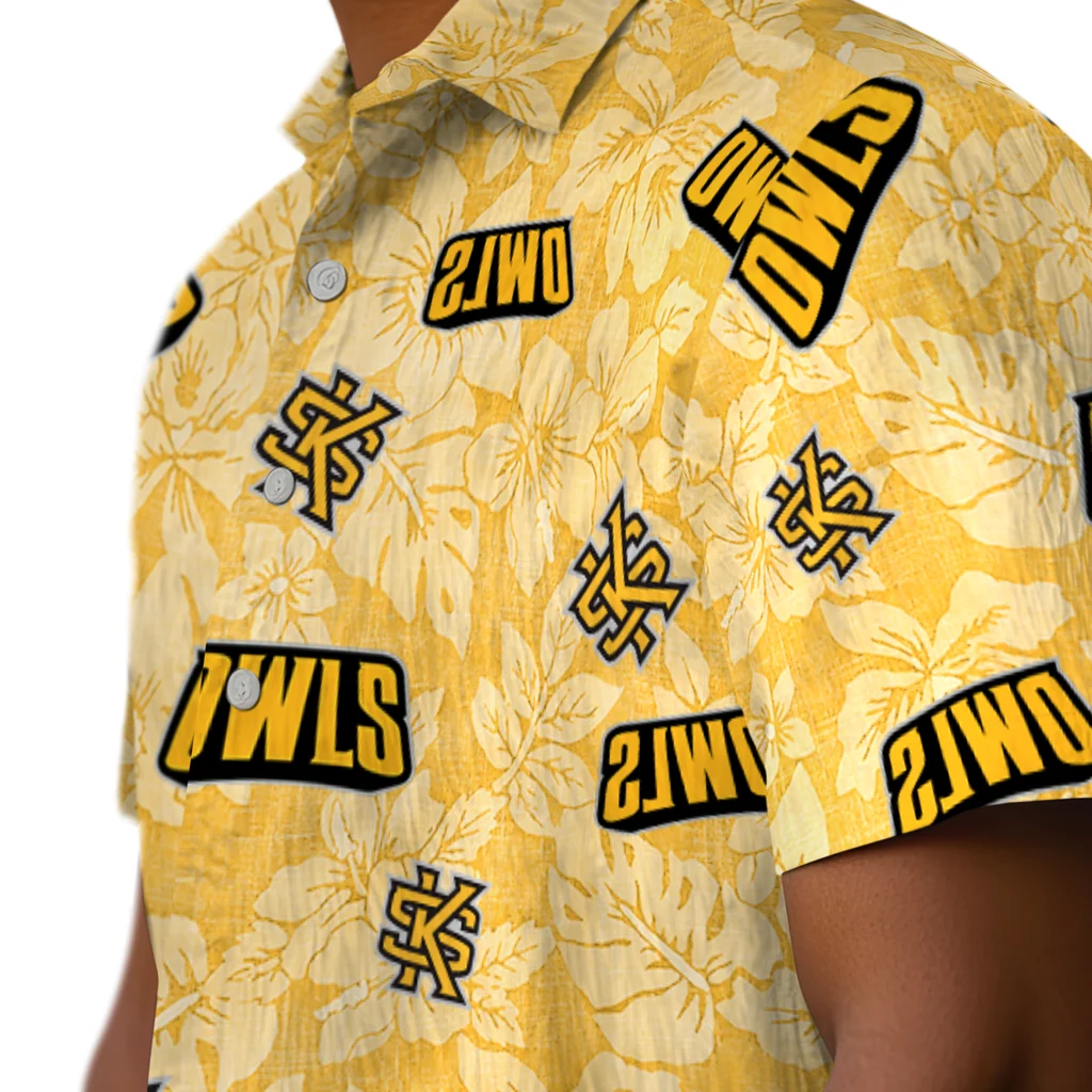 Kennesaw State Owls Hawaiian Shirt - Hibiscus Oasis kennesaw state owls hibiscus oasis gold hawaiian shirts trendy