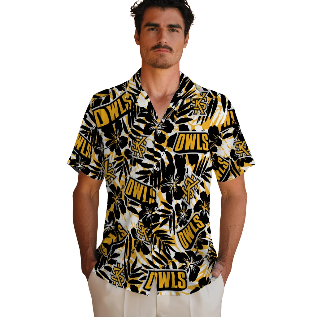Kennesaw State Owls Hawaiian Shirt - Hibiscus Overlay kennesaw state owls hibiscus overlay hawaiian shirts fashion forward