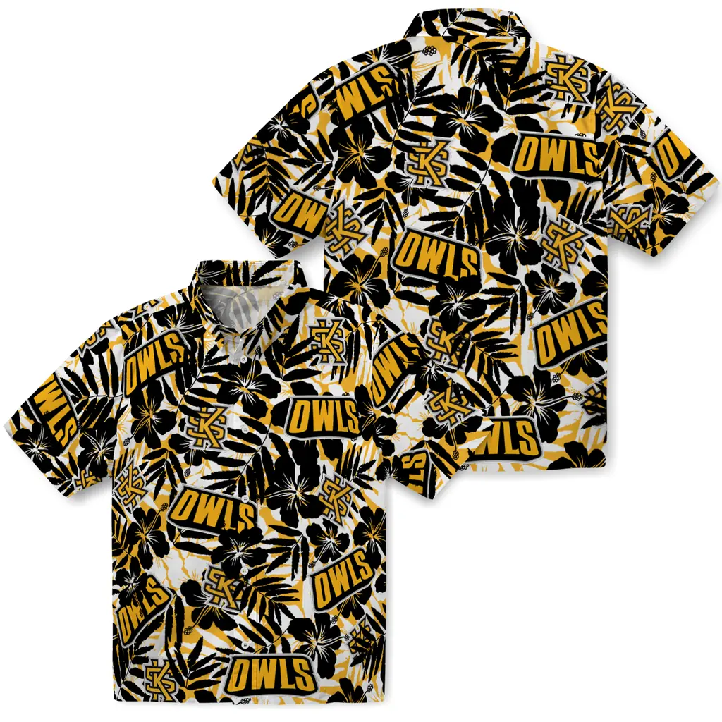 Kennesaw State Owls Hawaiian Shirt - Hibiscus Overlay kennesaw state owls hibiscus overlay hawaiian shirts high quality