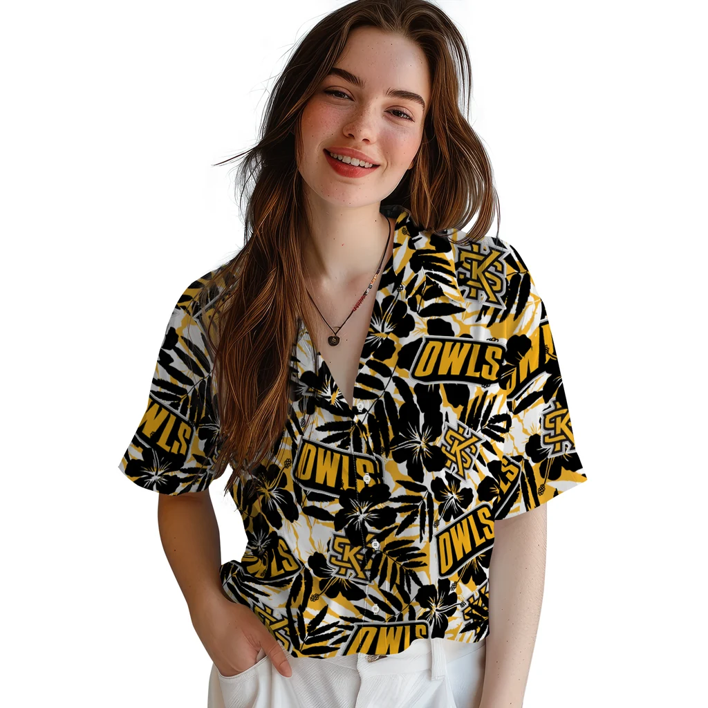 Kennesaw State Owls Hawaiian Shirt - Hibiscus Overlay kennesaw state owls hibiscus overlay hawaiian shirts latest model