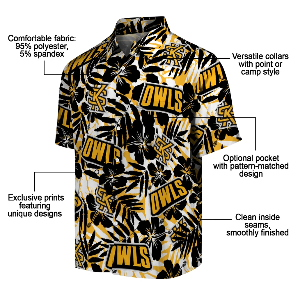 Kennesaw State Owls Hawaiian Shirt - Hibiscus Overlay kennesaw state owls hibiscus overlay hawaiian shirts new arrival