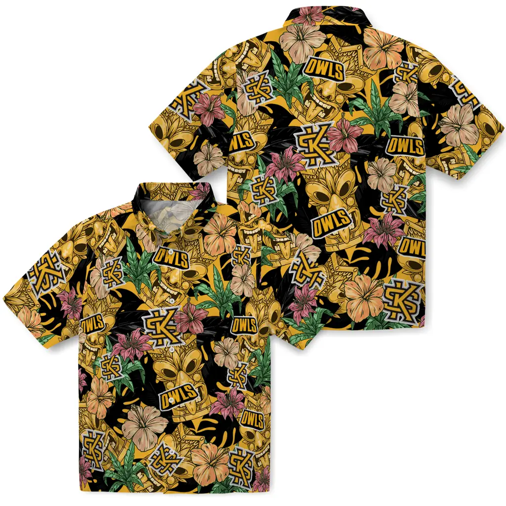 Kennesaw State Owls Hawaiian Shirt - Hibiscus Tiki Jungle kennesaw state owls tiki jungle gold hawaiian shirts high quality