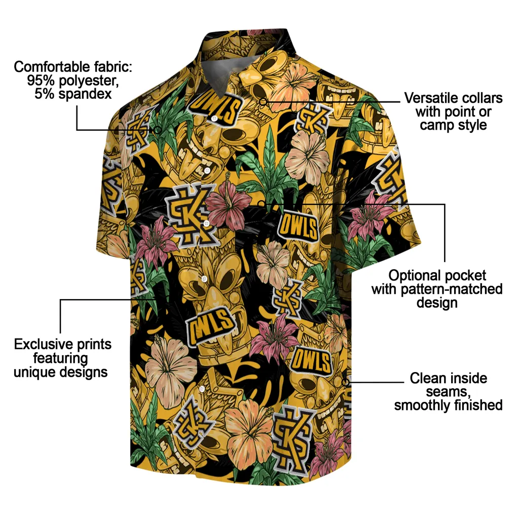 Kennesaw State Owls Hawaiian Shirt - Hibiscus Tiki Jungle kennesaw state owls tiki jungle gold hawaiian shirts new arrival