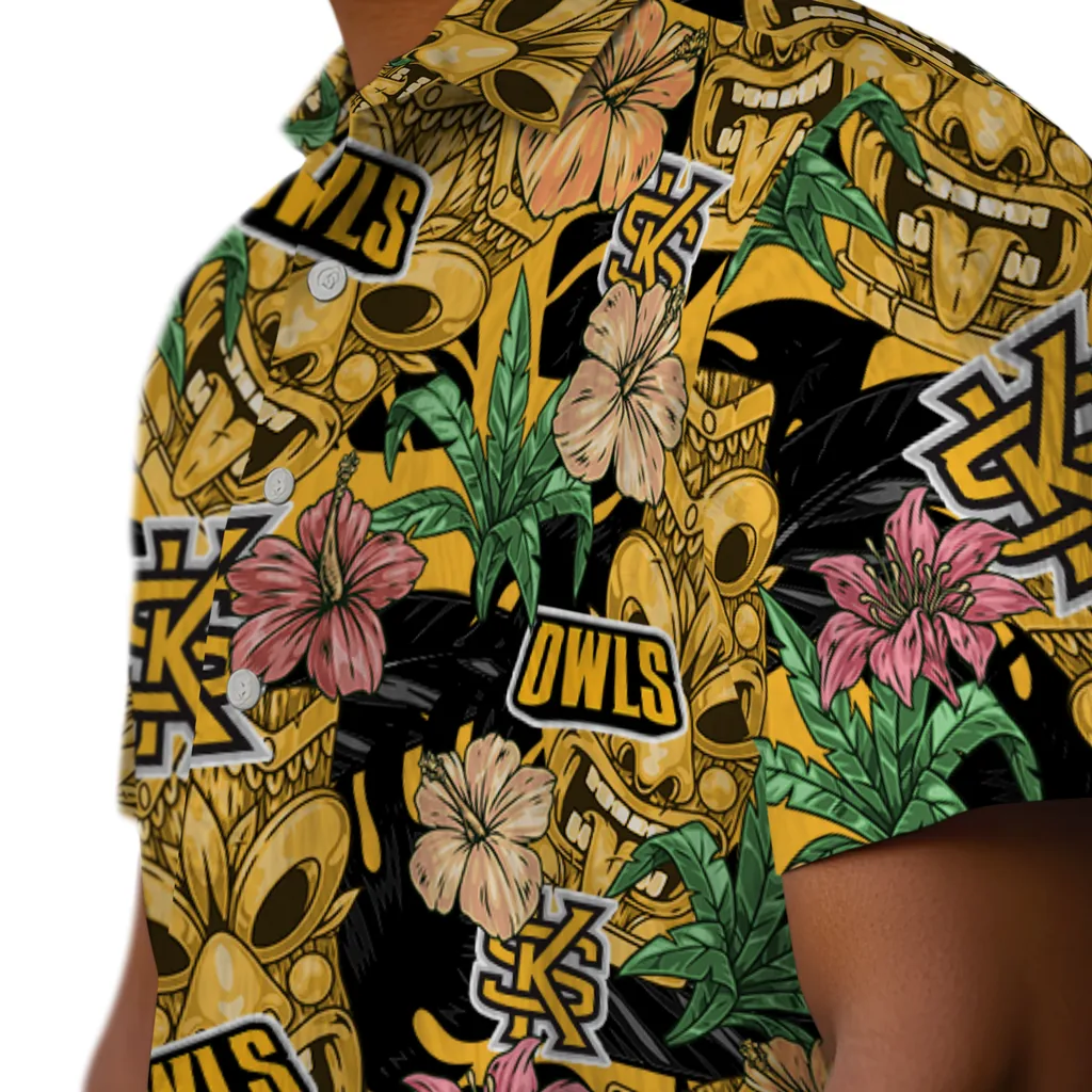 Kennesaw State Owls Hawaiian Shirt - Hibiscus Tiki Jungle kennesaw state owls tiki jungle gold hawaiian shirts trendy