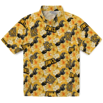 kennesaw state owls hibiscus tropics gold yellow hawaiian shirts best selling