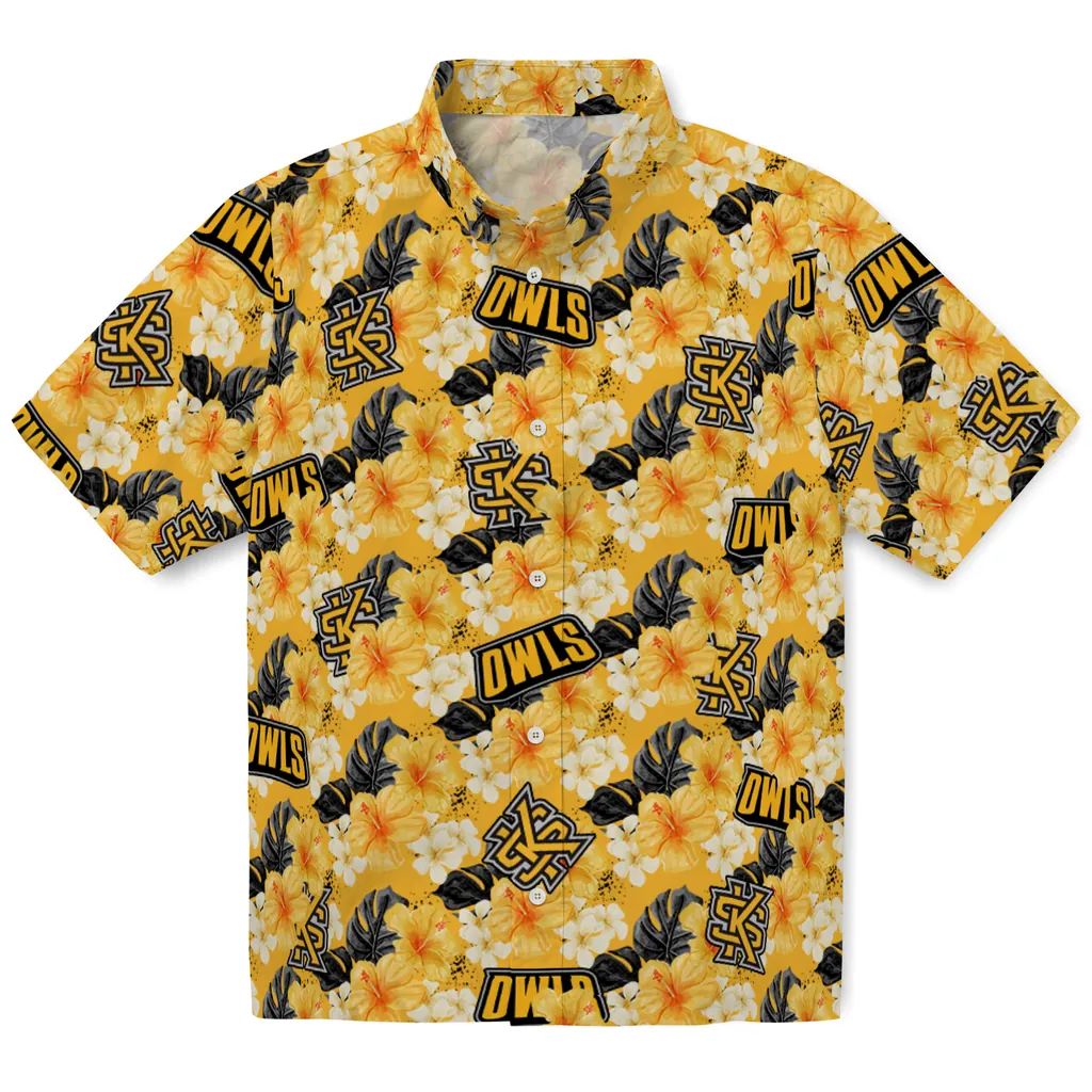 Kennesaw State Owls Hawaiian Shirt - Hibiscus Tropics kennesaw state owls hibiscus tropics gold yellow hawaiian shirts best selling
