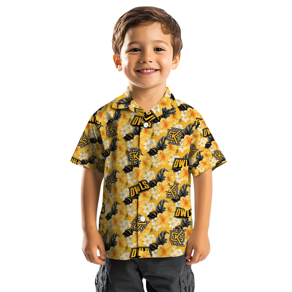 Kennesaw State Owls Hawaiian Shirt - Hibiscus Tropics kennesaw state owls hibiscus tropics gold yellow hawaiian shirts top rated