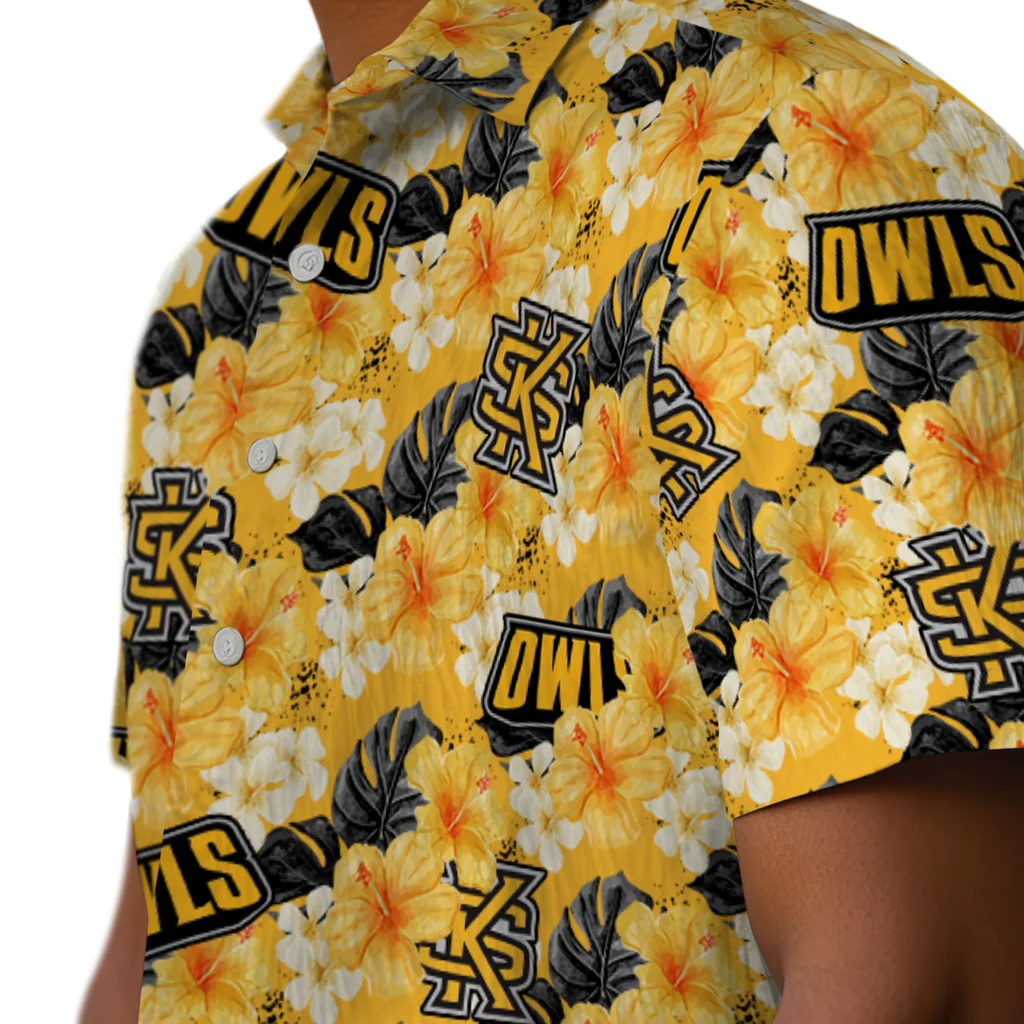 Kennesaw State Owls Hawaiian Shirt - Hibiscus Tropics kennesaw state owls hibiscus tropics gold yellow hawaiian shirts trendy