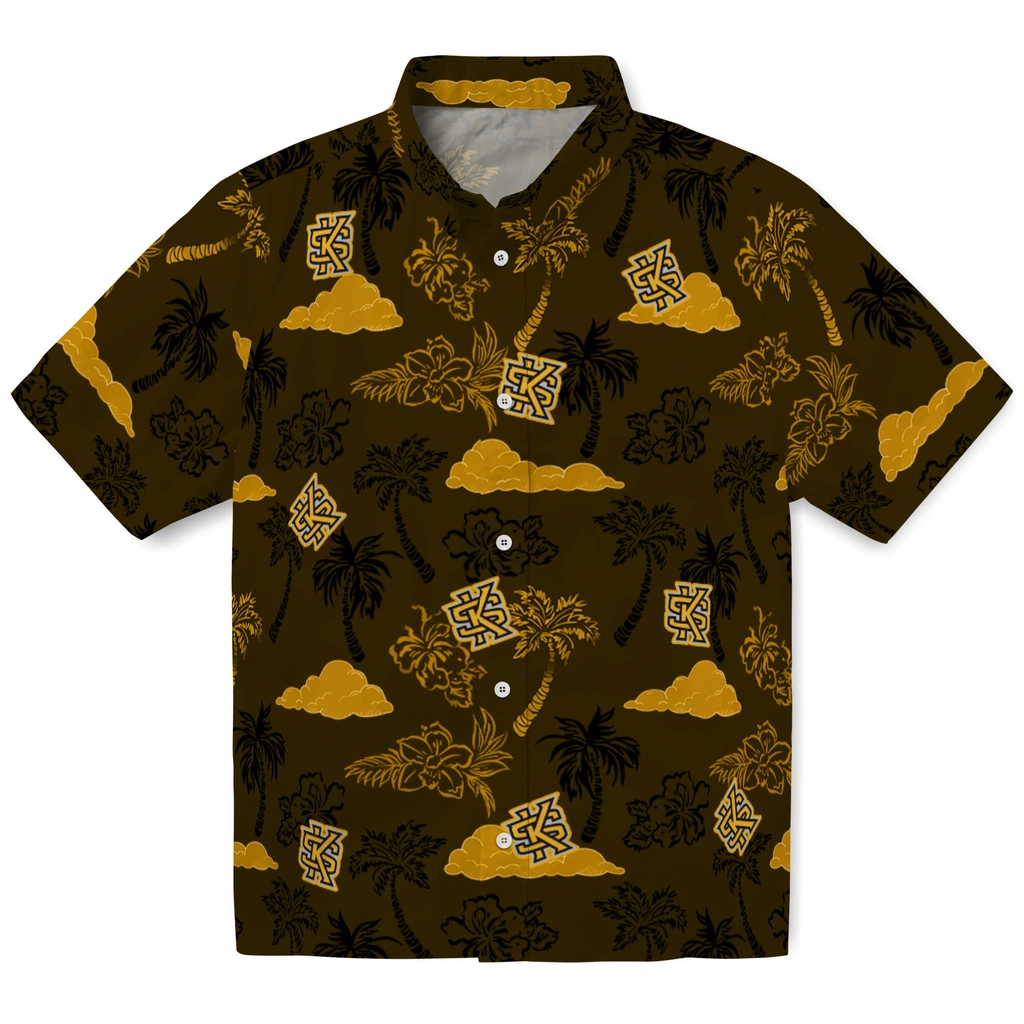 Kennesaw State Owls Hawaiian Shirt - Palm And Clouds kennesaw state owls palm and clouds gold hawaiian shirts best selling