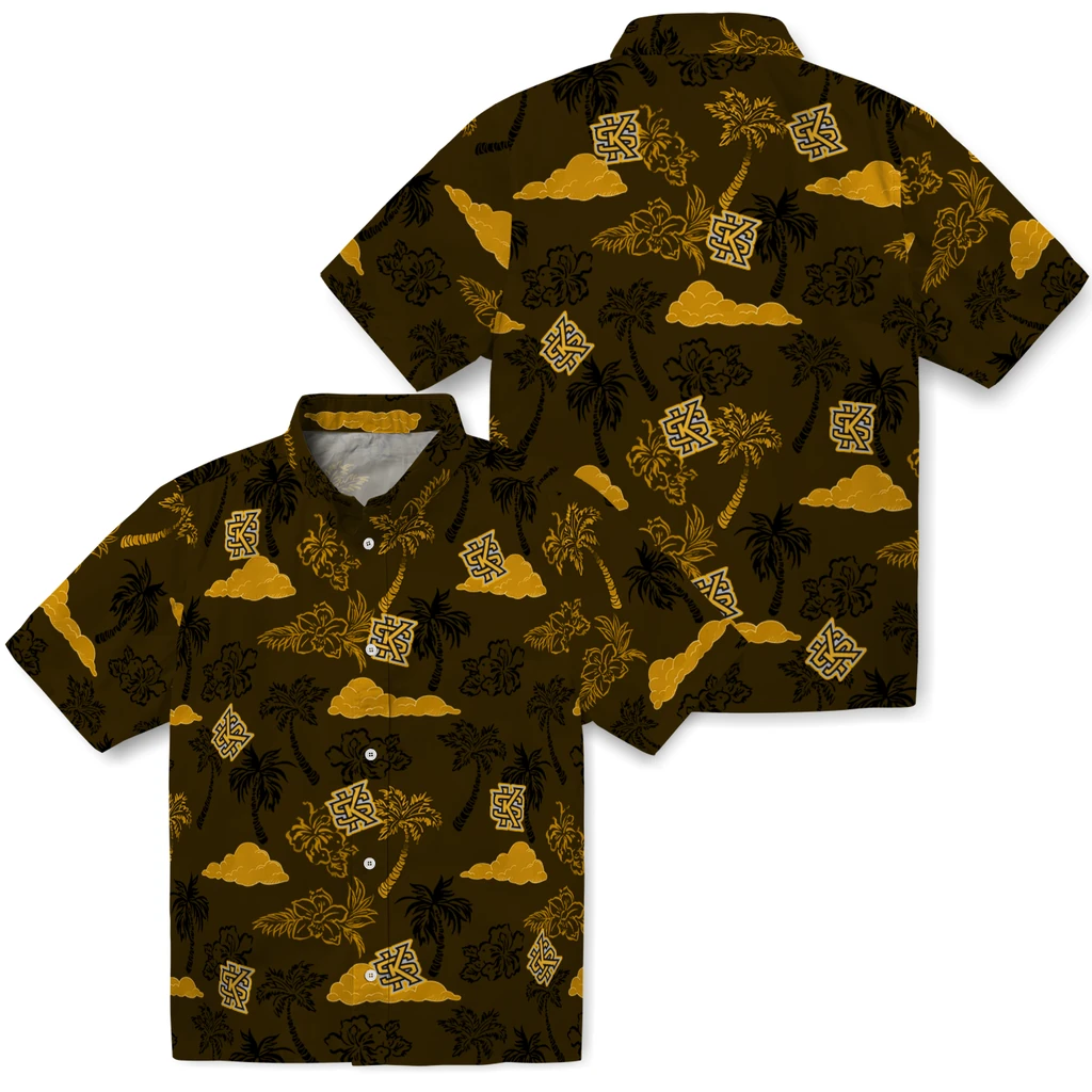 Kennesaw State Owls Hawaiian Shirt - Palm And Clouds kennesaw state owls palm and clouds gold hawaiian shirts high quality