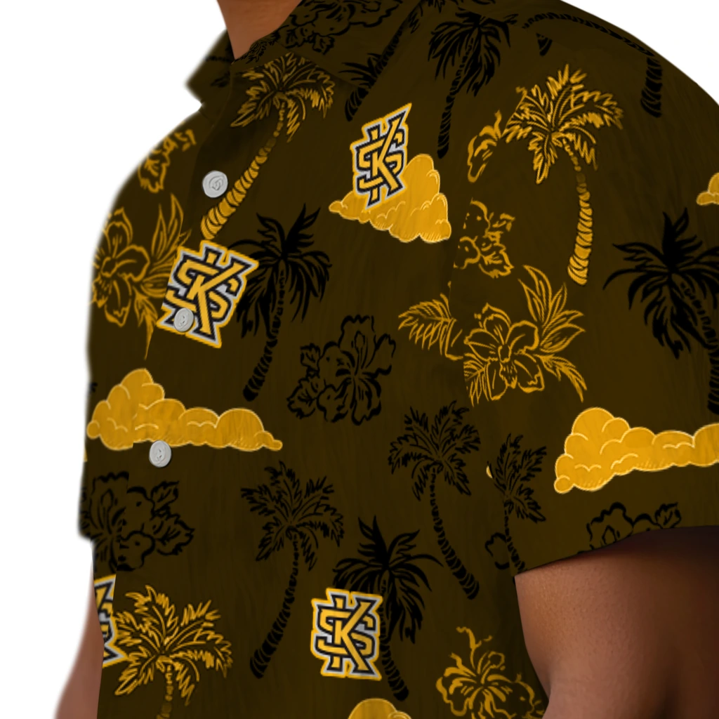 Kennesaw State Owls Hawaiian Shirt - Palm And Clouds kennesaw state owls palm and clouds gold hawaiian shirts trendy