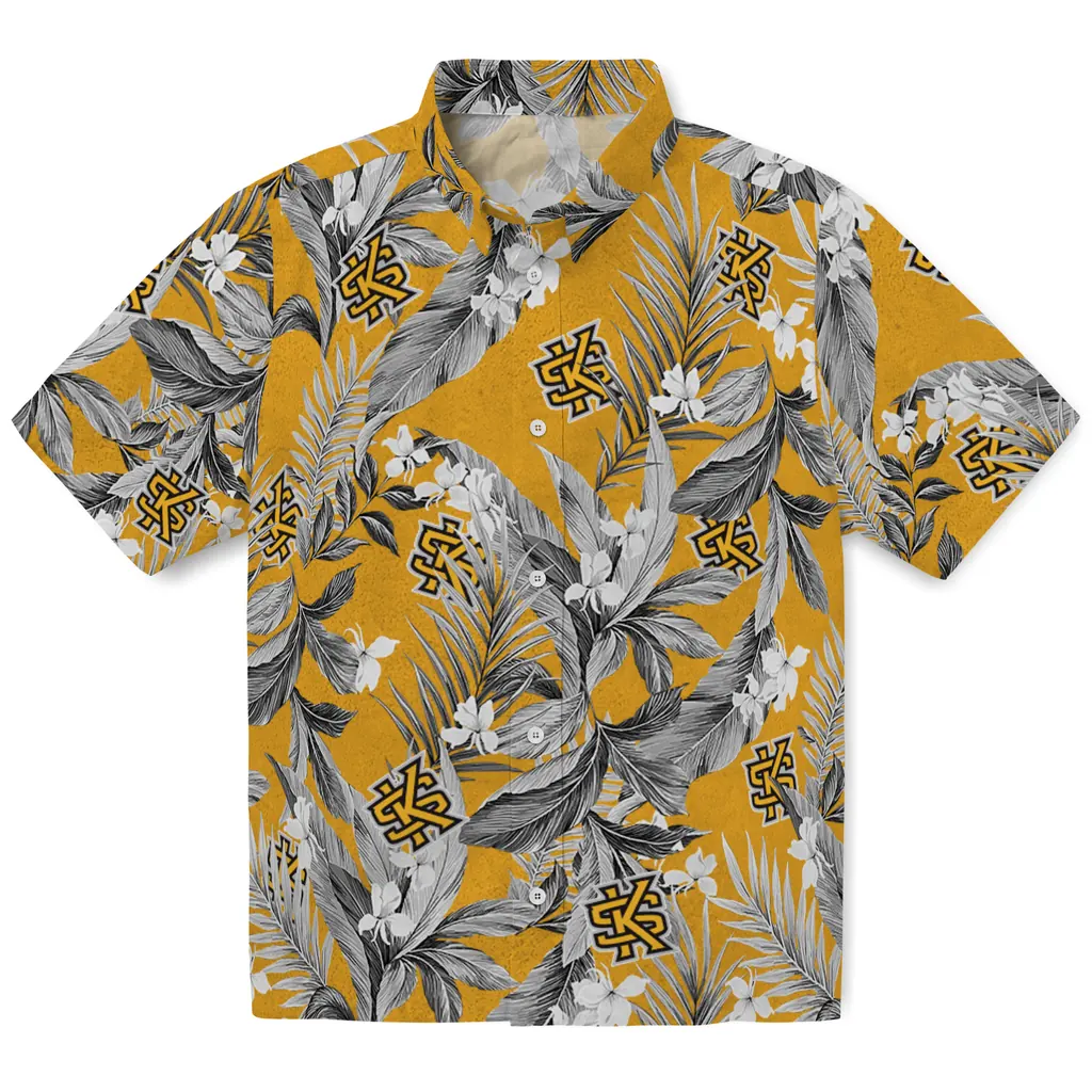 Kennesaw State Owls Hawaiian Shirt - Palm Leaves kennesaw state owls palm leaves gold hawaiian shirts best selling