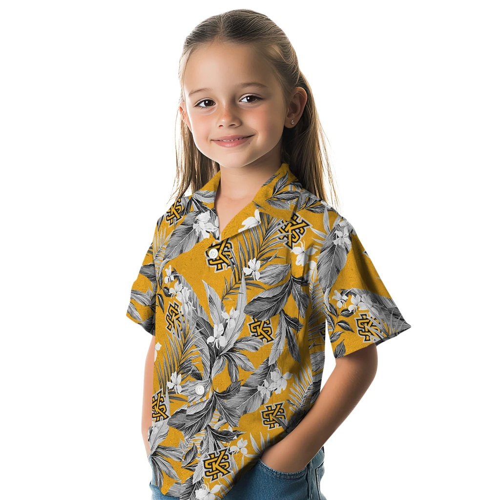 Kennesaw State Owls Hawaiian Shirt - Palm Leaves kennesaw state owls palm leaves gold hawaiian shirts premium grade