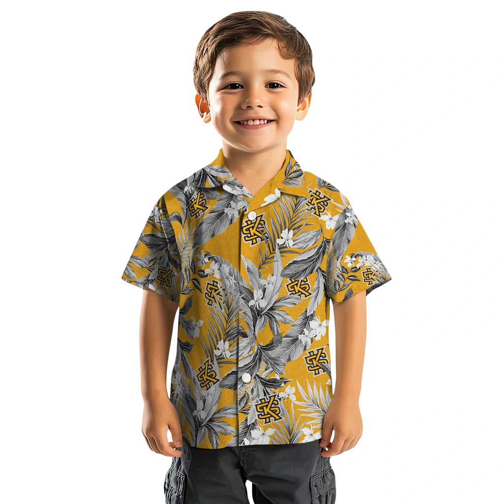 Kennesaw State Owls Hawaiian Shirt - Palm Leaves kennesaw state owls palm leaves gold hawaiian shirts top rated