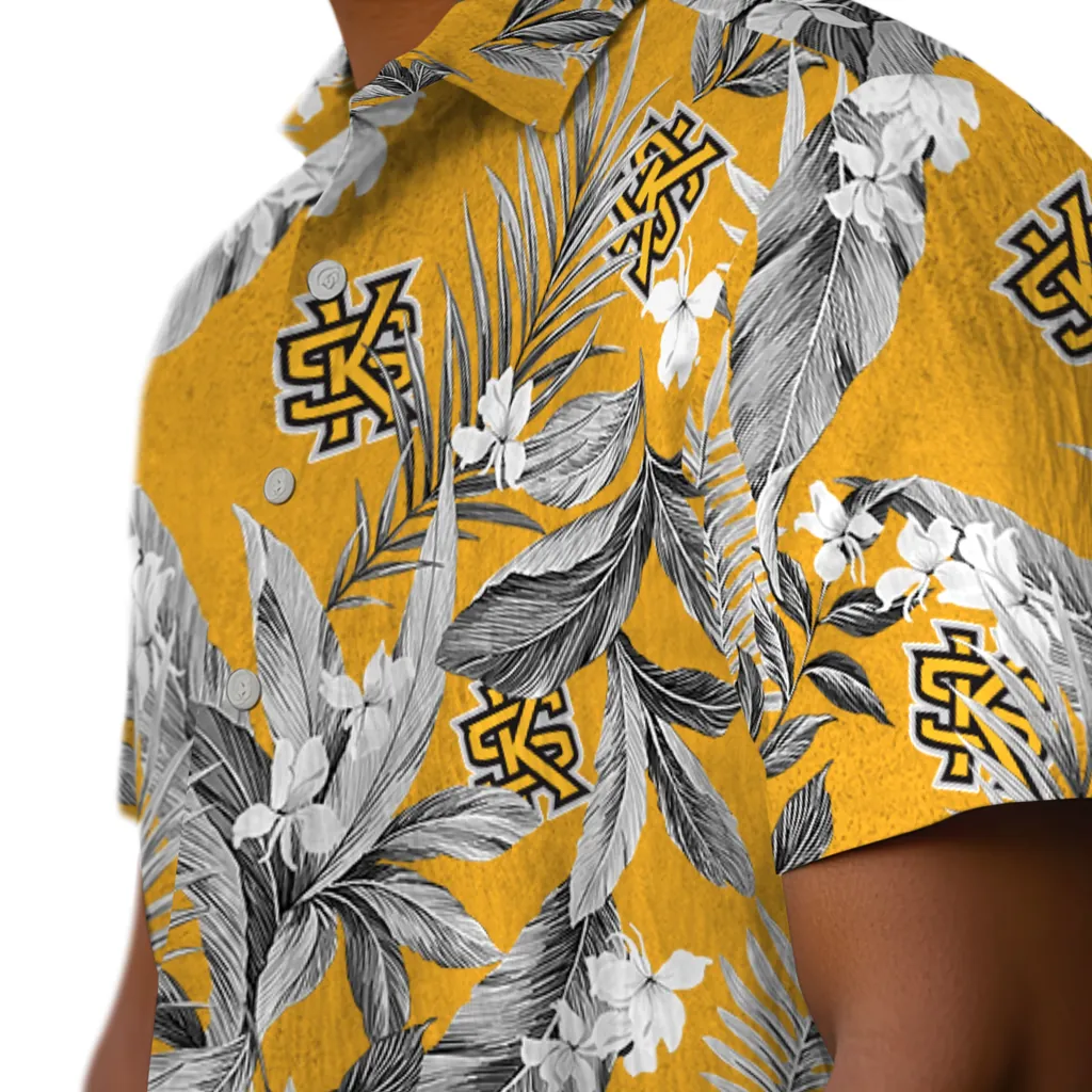 Kennesaw State Owls Hawaiian Shirt - Palm Leaves kennesaw state owls palm leaves gold hawaiian shirts trendy