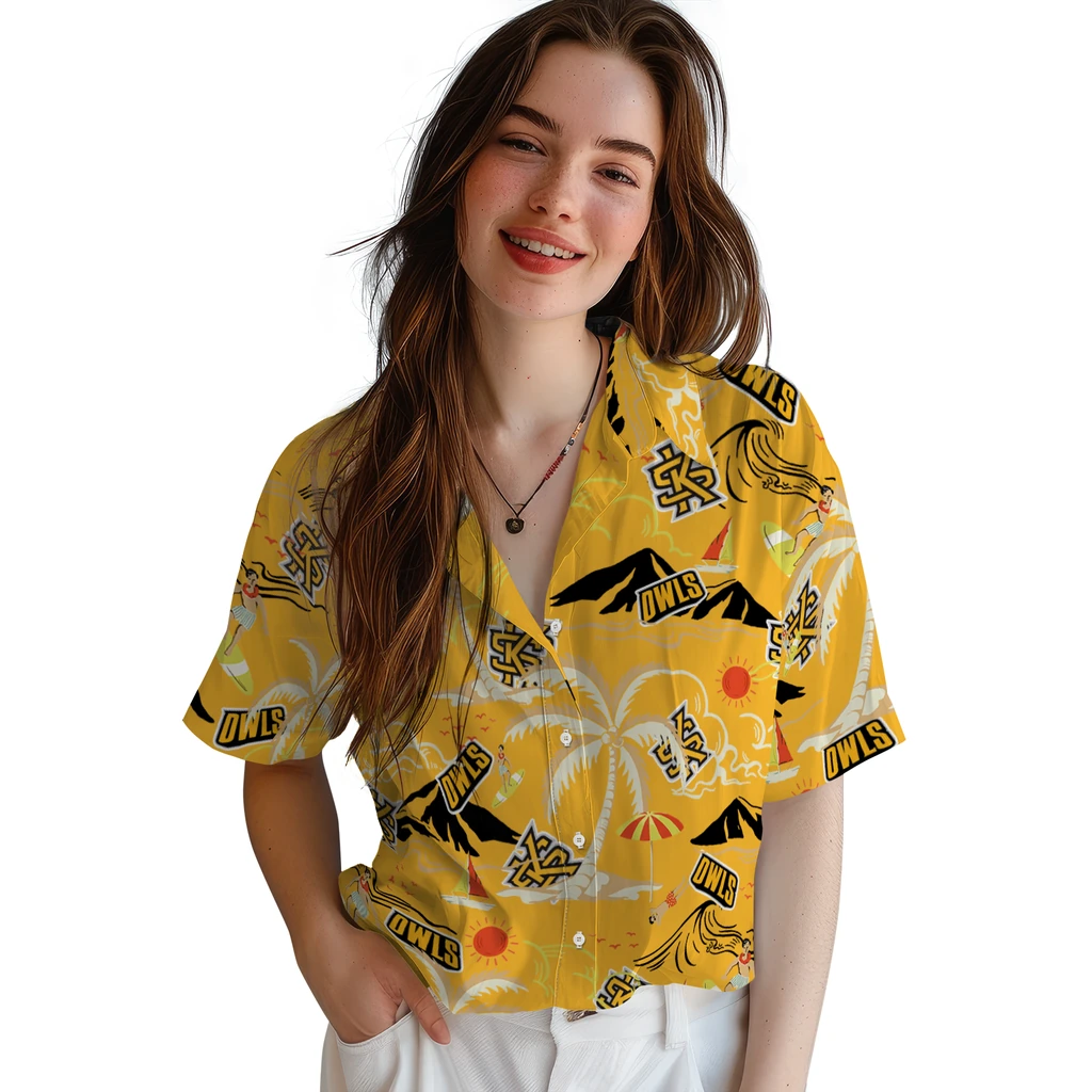 Kennesaw State Owls Hawaiian Shirt - Palm Tree Island kennesaw state owls palm tree island gold hawaiian shirts latest model