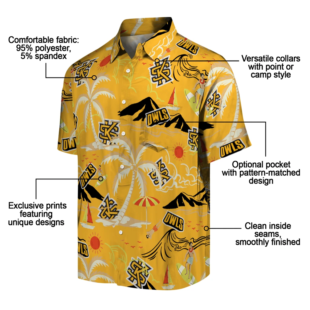 Kennesaw State Owls Hawaiian Shirt - Palm Tree Island kennesaw state owls palm tree island gold hawaiian shirts new arrival